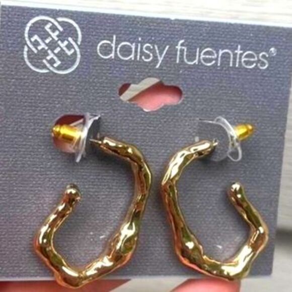 Daisy Fuentes gold abstract open hoop post earrings 1.25 inch - Picture 1 of 4